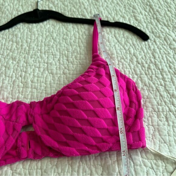 ✨ GOOD AMERICAN Pink Jacquard Wave Check Demi Better Bikini 1 Small NWT - Picture 11 of 12